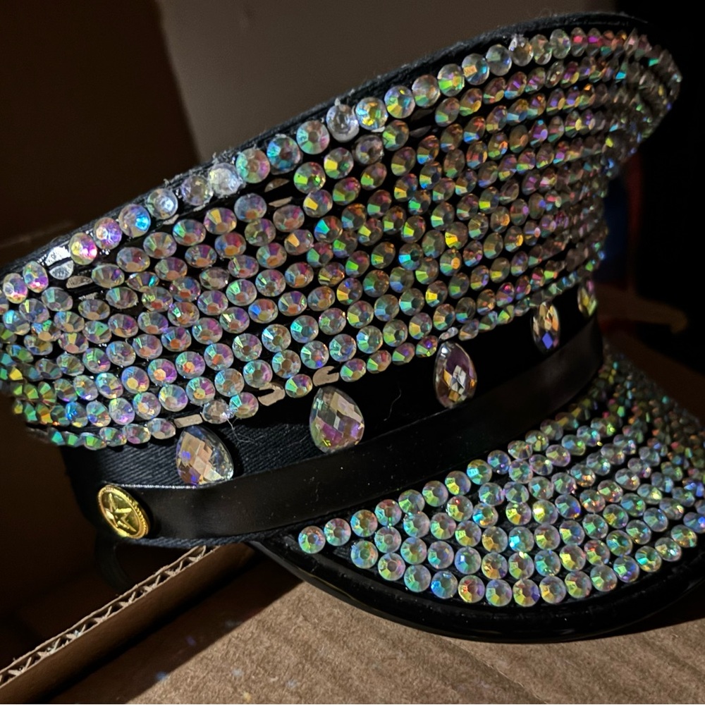 Rhinestone Embellished Black Cap